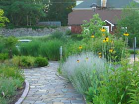 Stone path lined with perennials and grasses atStepping Stones Museum for Children